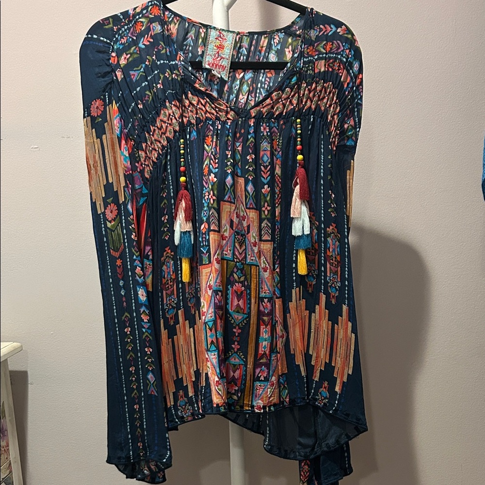 Johnny Was Navy and Multicolor Boho Blouse